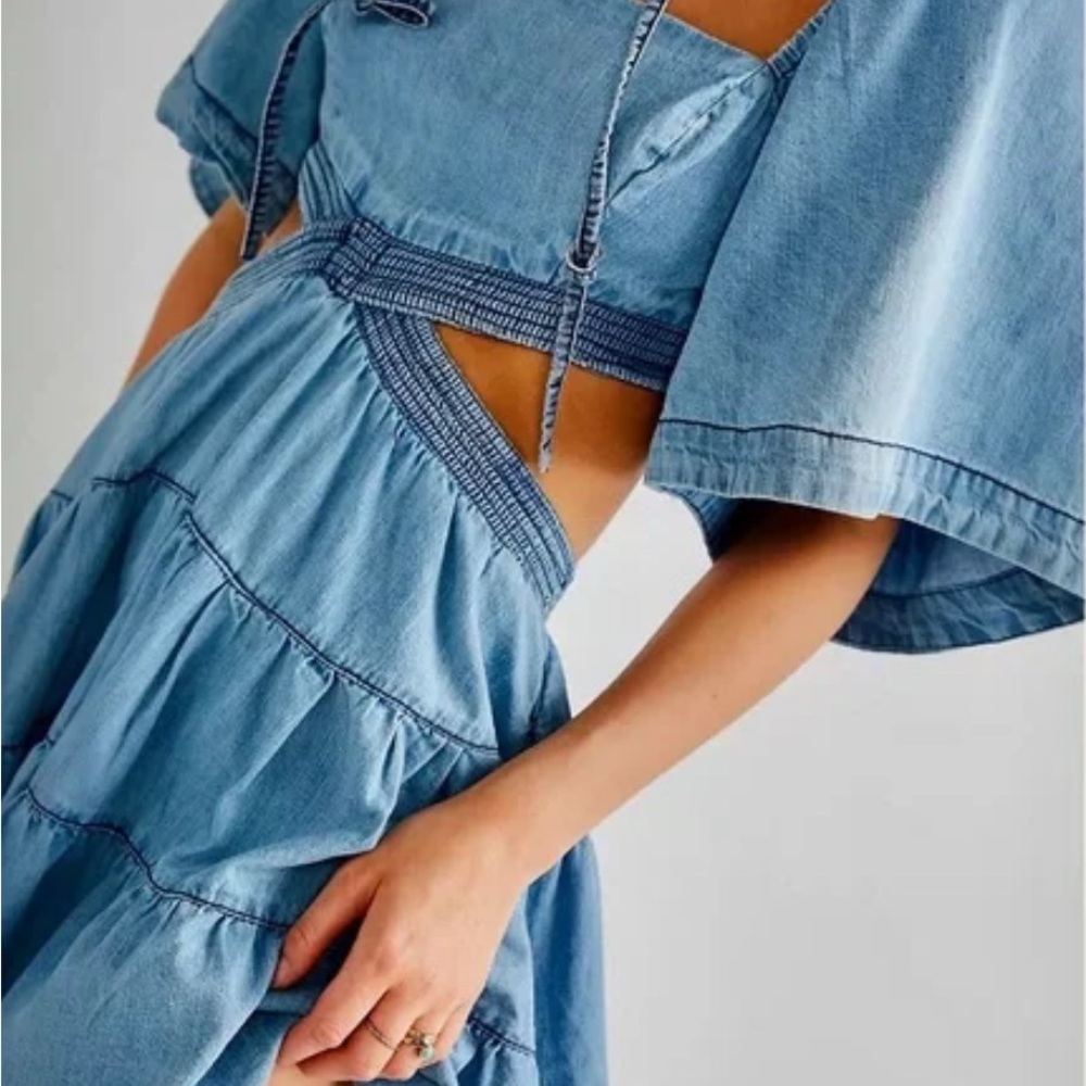 Free People Cross of Sunlight Smocked Cut Out Dress